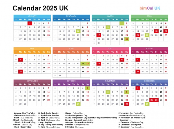 Calendar 2025 UK - bimCal.uk